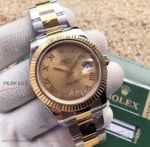 EW Factory Rolex 116334 Datejust II 41mm Champagne Roman Dial All Gold Fluted Bezel Swiss Cal.3136 Watch